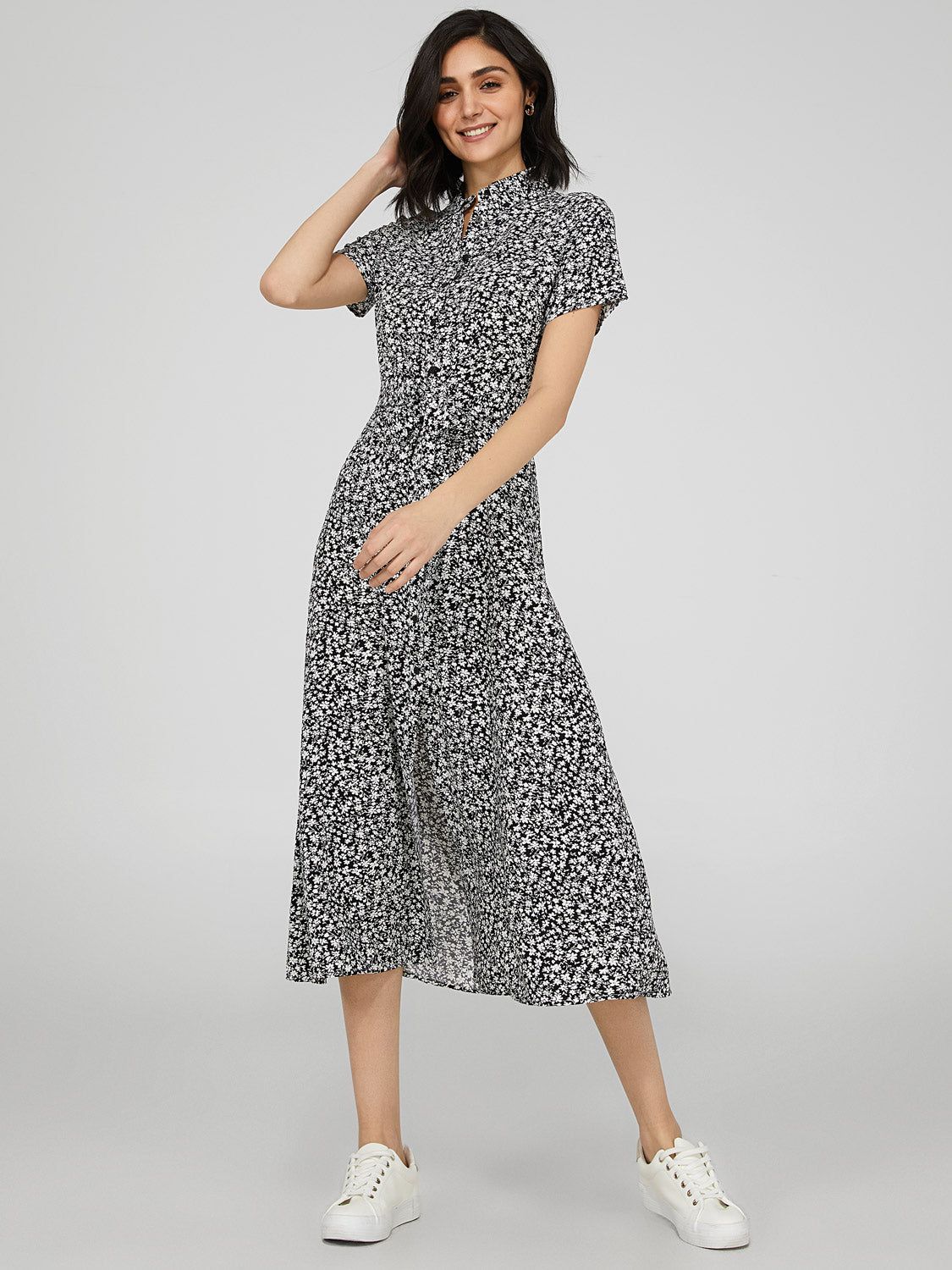 Printed Button-Front Midi Shirt Dress sold by Suzy Shier product image thumbnail 4