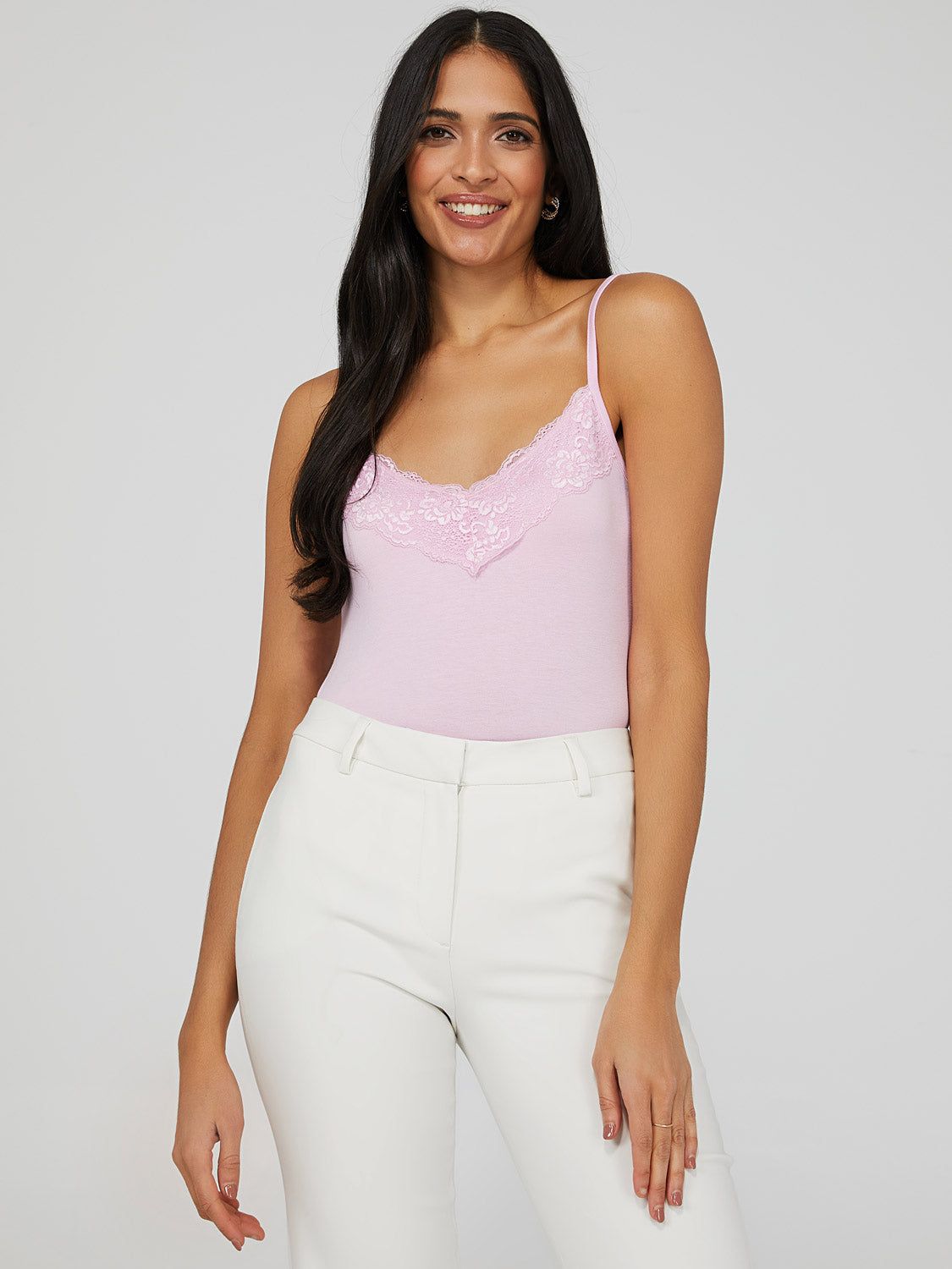 Lace Trim V-Neck Tank Top sold by Suzy Shier