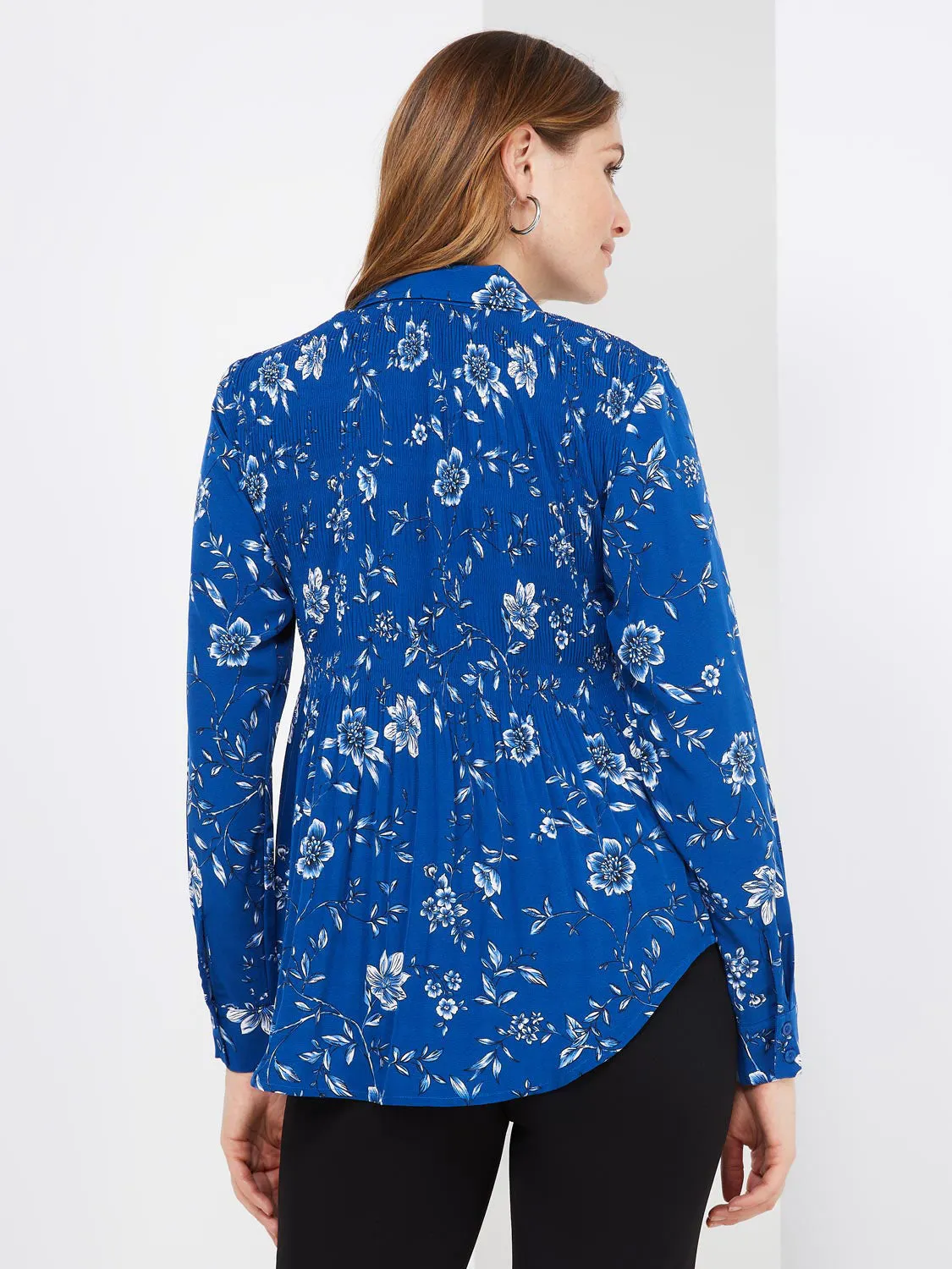 Floral Print Pleated Button-Front Flared Blouse sold by Suzy Shier product image thumbnail 5
