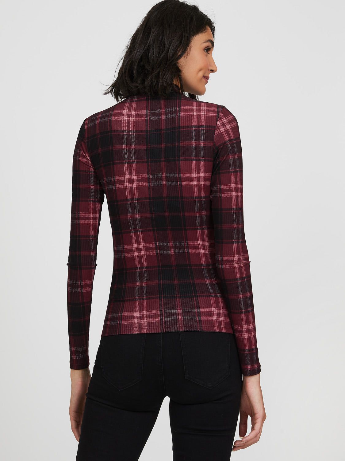 Cut Out Mock Neck Rib Knit Plaid Top sold by Suzy Shier product image thumbnail 4