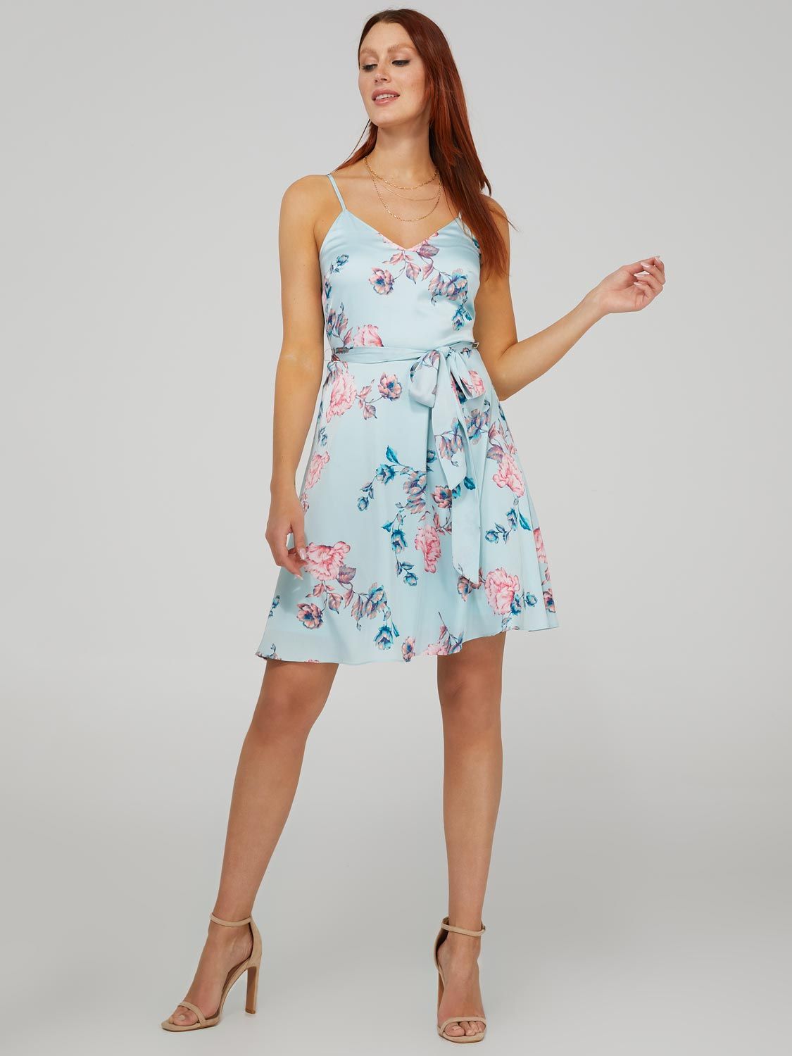 Ladies Floral Printed Satin Mini Dress by Grade & Gather