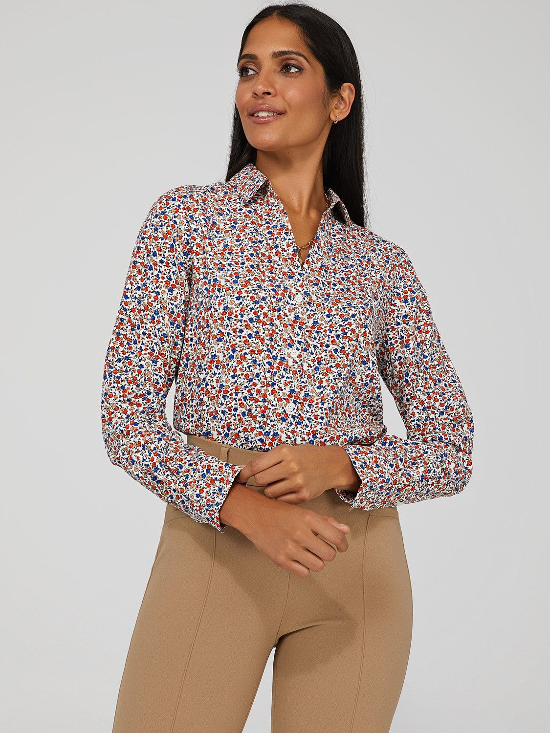 Printed Split Neck Button-Down Blouse sold by Suzy Shier product image thumbnail 3