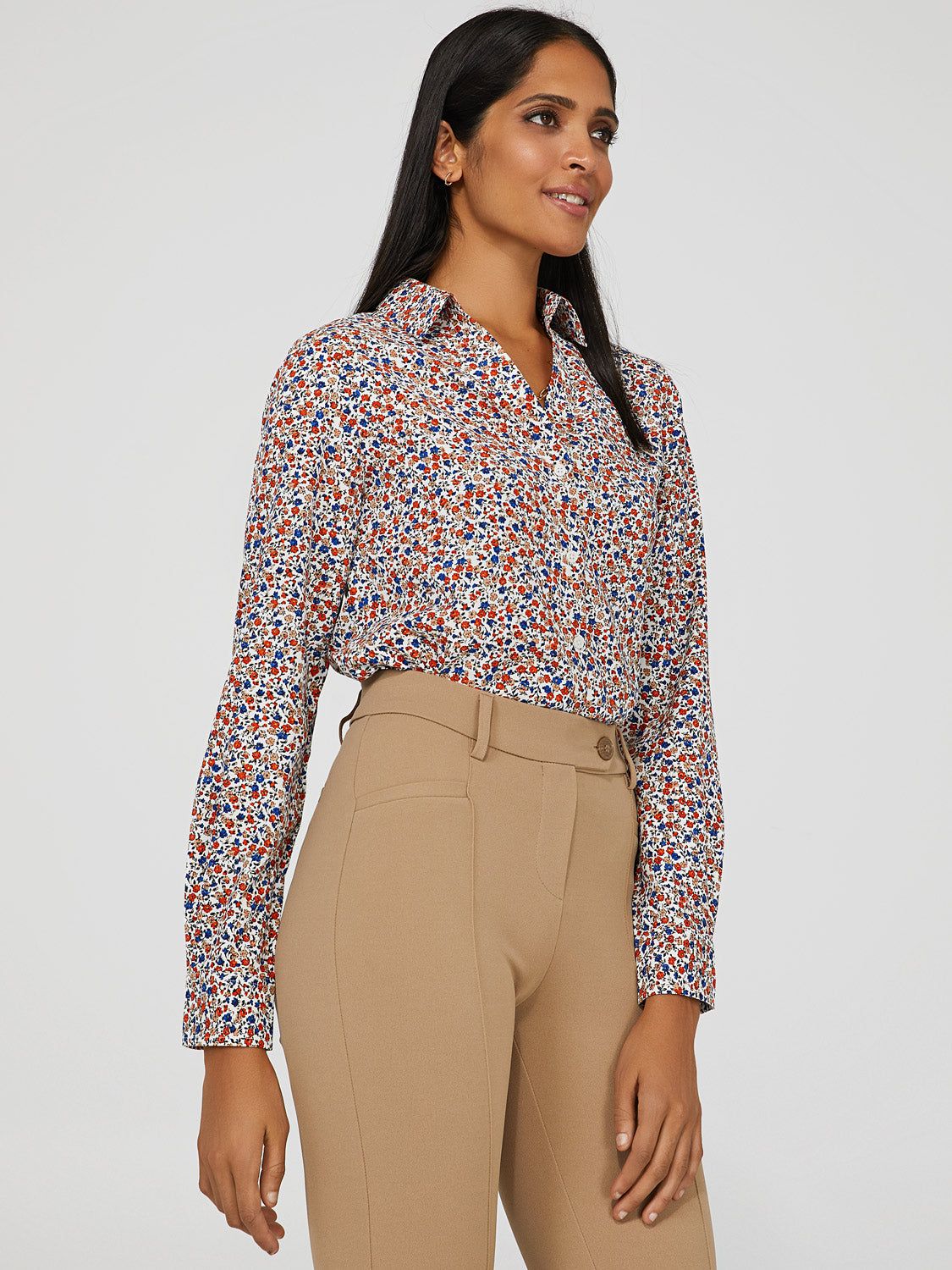 Printed Split Neck Button-Down Blouse sold by Suzy Shier product image thumbnail 4