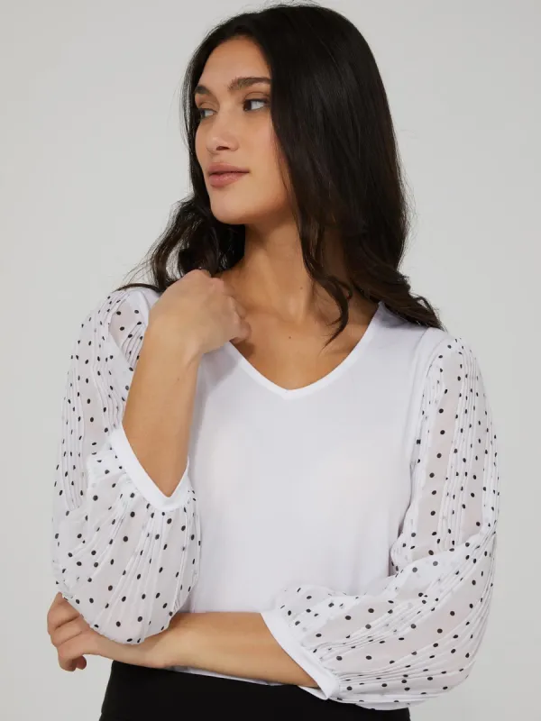 V-Neck Top With Polka Dot 3/4 Sleeve sold by Suzy Shier