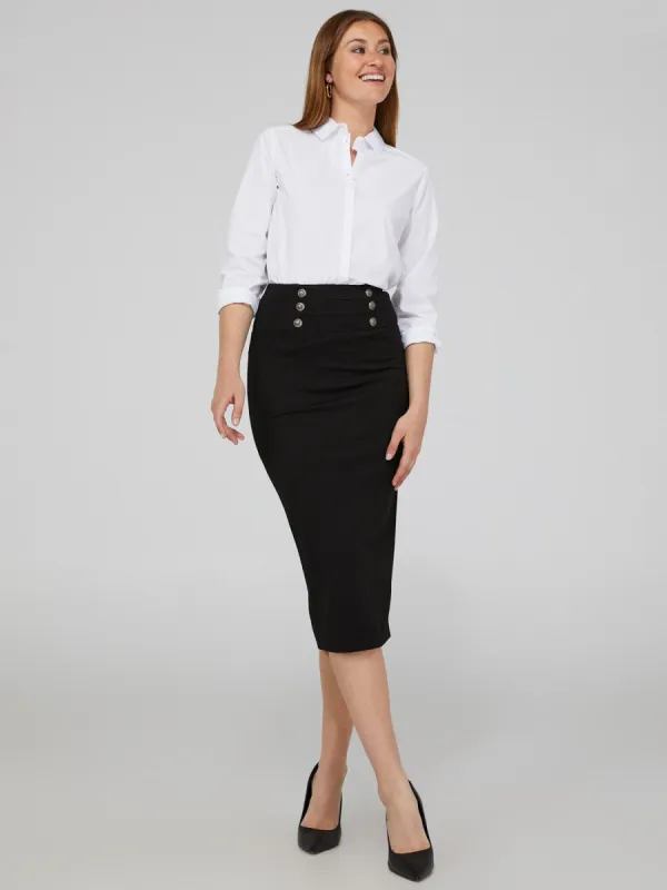 Midi Pencil Skirt With Faux Buttons sold by Suzy Shier