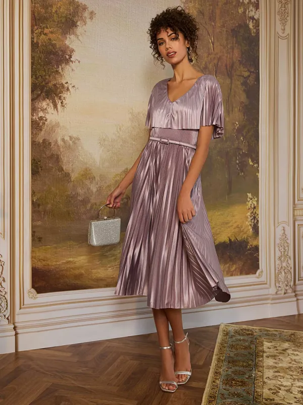 Pleated V-Neck Popover Fit & Flare Midi Dress sold by Suzy Shier