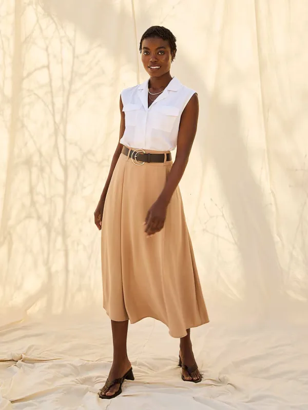 Belted A-Line Satin Skirt sold by Suzy Shier