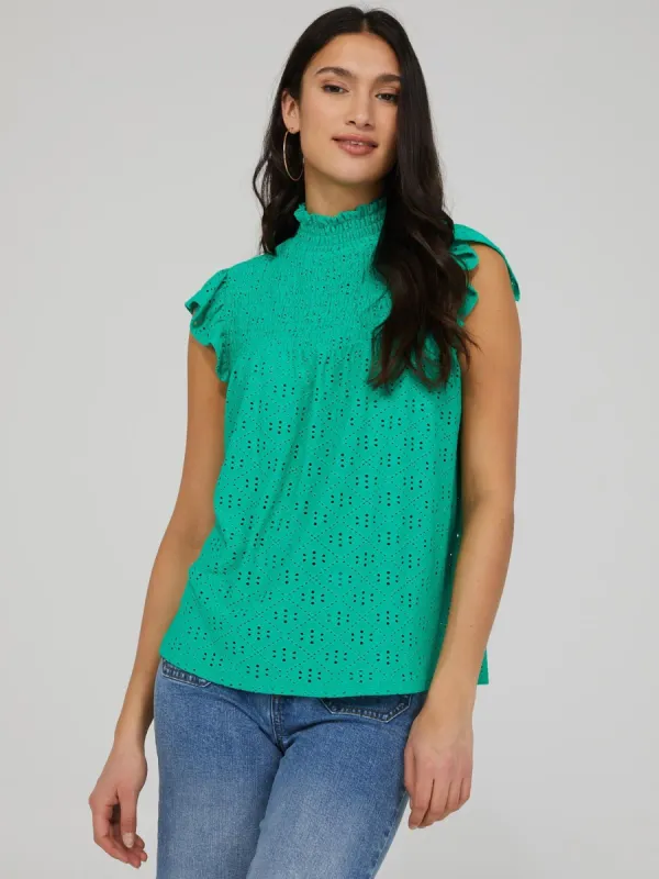 Eyelet Mock Neck Top sold by Suzy Shier