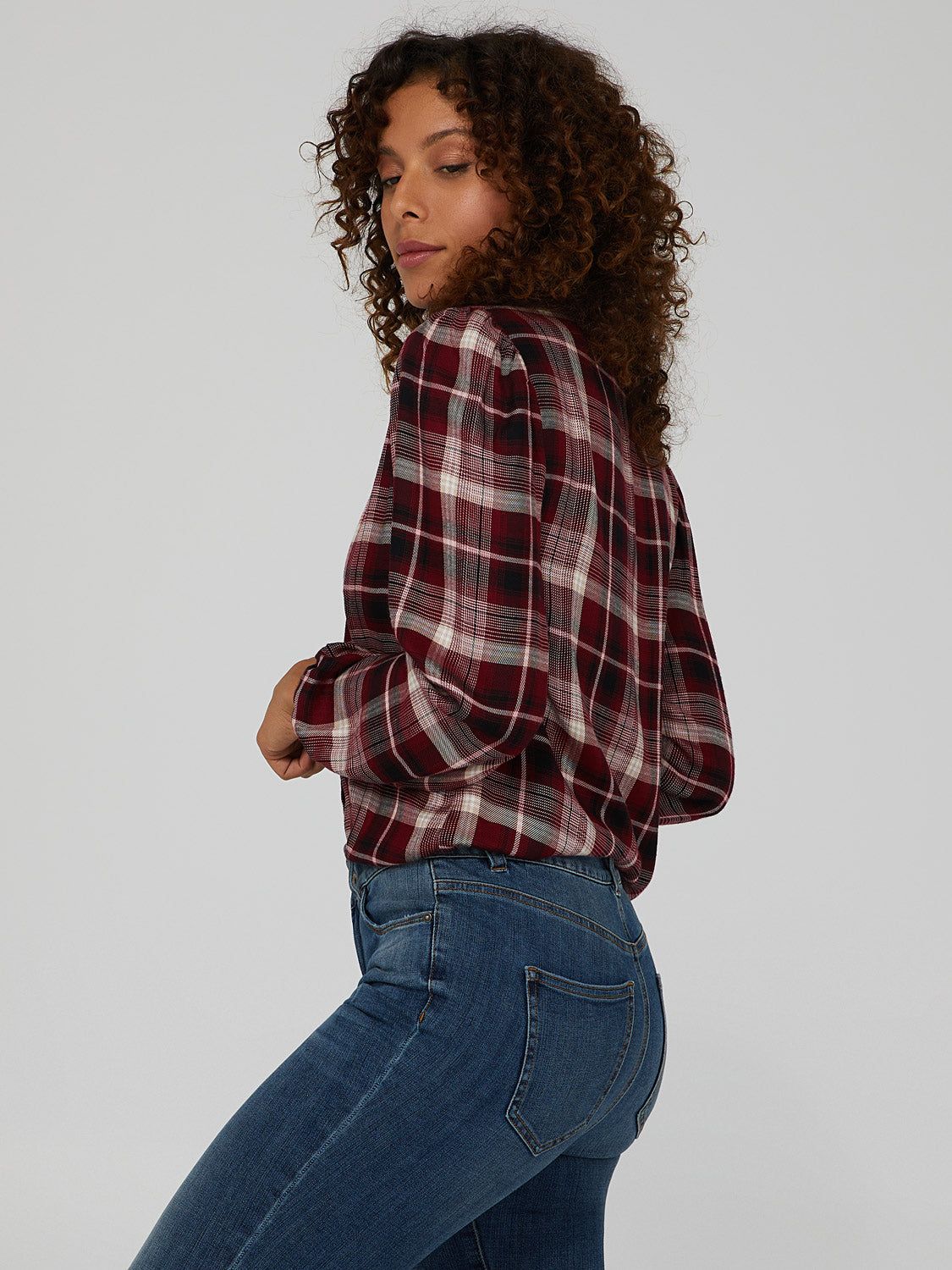 Plaid Button-Down Blouse sold by Suzy Shier product image thumbnail 3