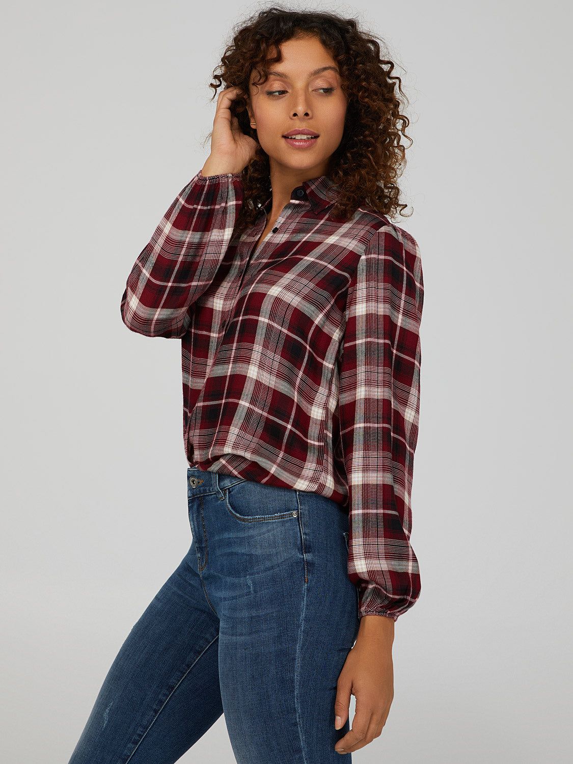 Plaid Button-Down Blouse sold by Suzy Shier product image thumbnail 2