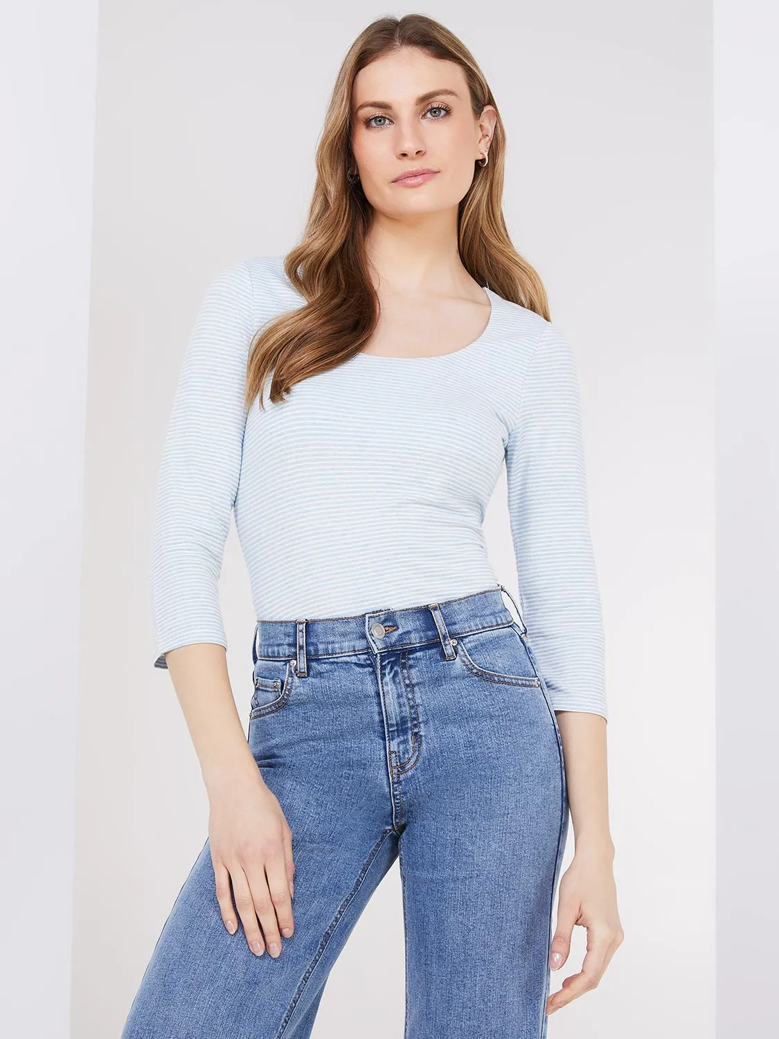 3/4 Sleeve Metallic Striped Top sold by Suzy Shier product image thumbnail 3