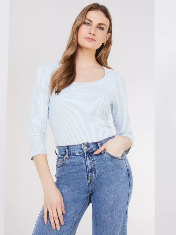 3/4 Sleeve Metallic Striped Top sold by Suzy Shier