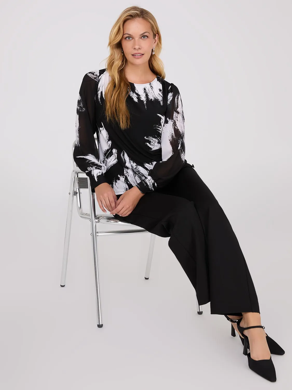 Printed Long Chiffon Sleeve Boat Neck Top sold by Suzy Shier product image thumbnail 3