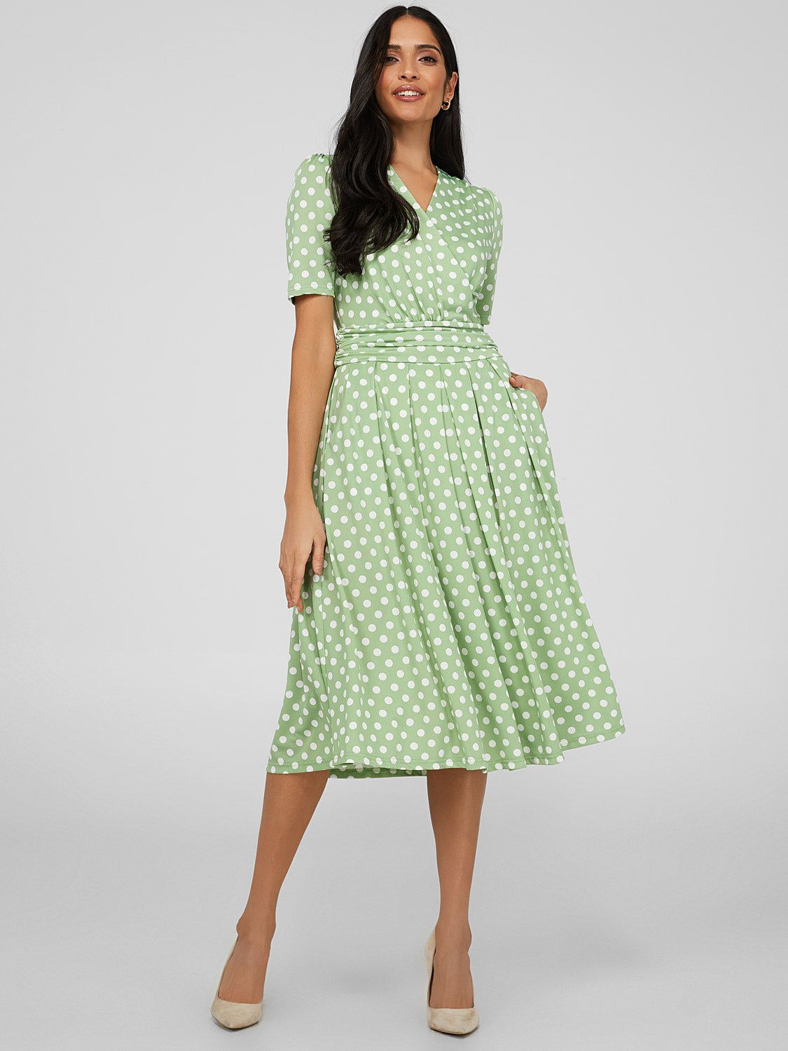 Polka Dot Crossover Midi Dress sold by Suzy Shier product image thumbnail 4