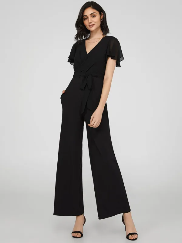 Crossover Wide Leg Chiffon Jumpsuit sold by Suzy Shier