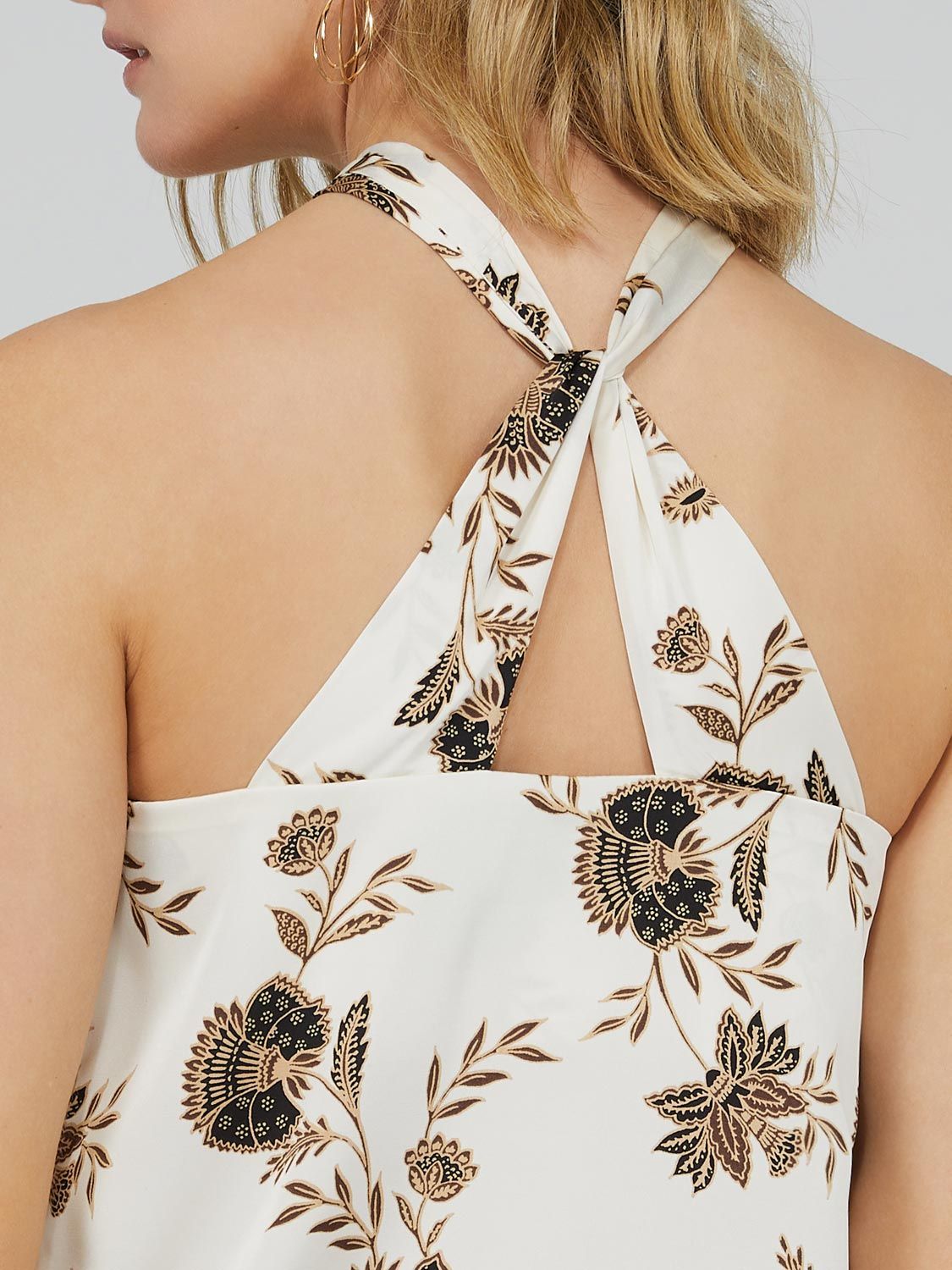 Printed Satin Halter Neck Top With Keyhole sold by Suzy Shier product image thumbnail 7