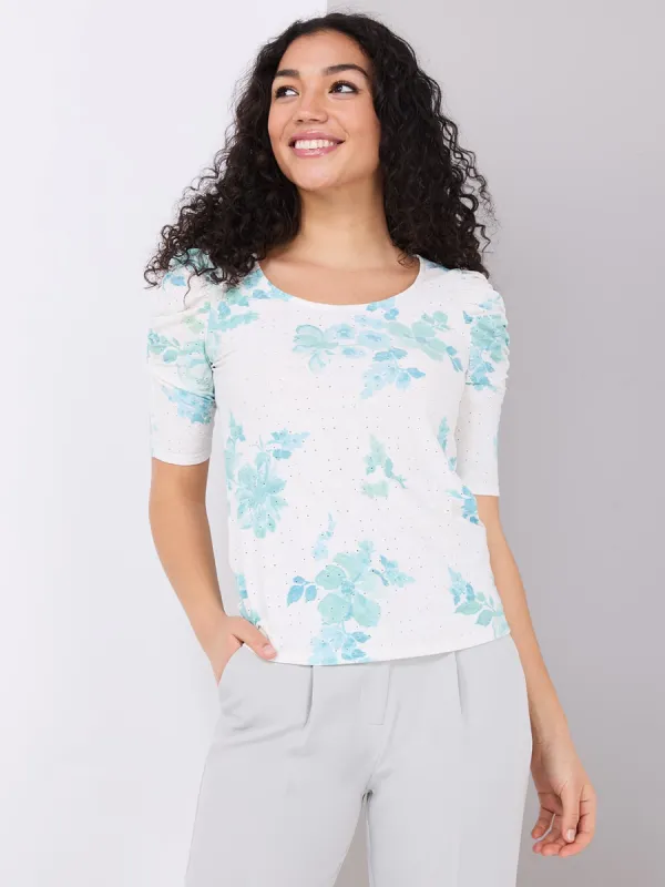 Floral Print Eyelet Top With Ruched Sleeves sold by Suzy Shier