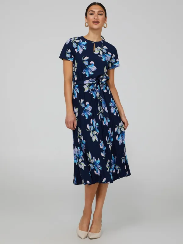 Printed Short Sleeve Midi Dress With Pleated Skirt sold by Suzy Shier