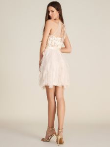 Embroidered Mesh Halter Top Mini Dress With Corkscrew Tulle Skirt sold by Suzy Shier