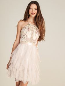 Embroidered Mesh Halter Top Mini Dress With Corkscrew Tulle Skirt sold by Suzy Shier