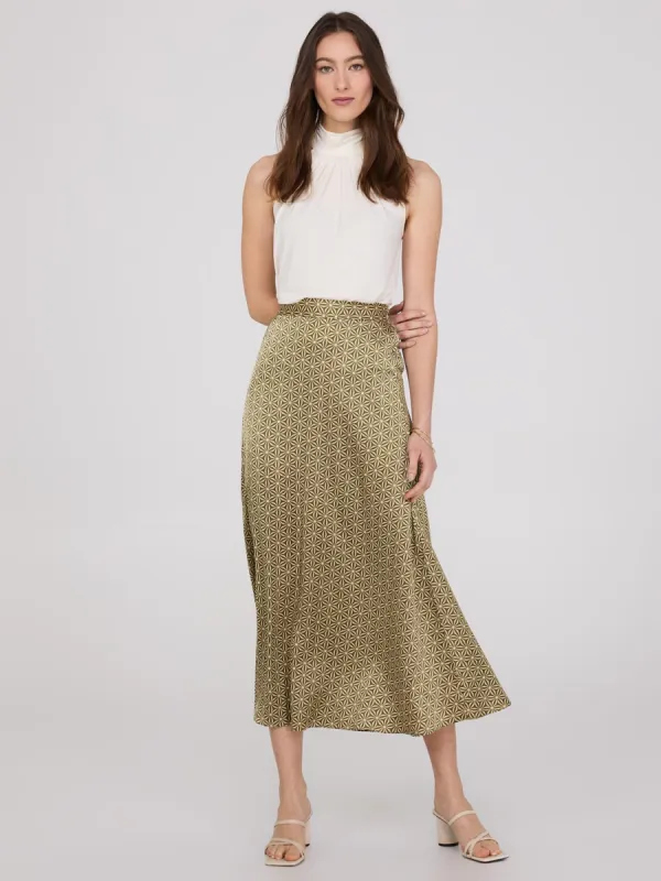 Printed Satin Midi A-Line Skirt sold by Suzy Shier