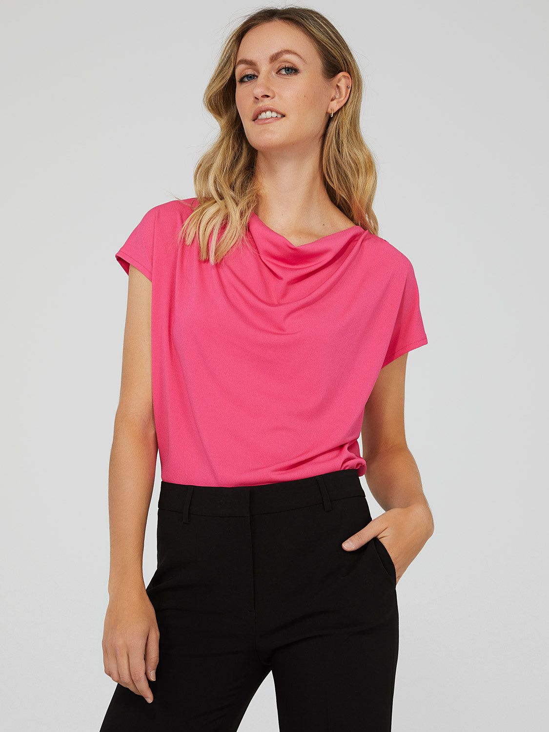 Draped Neck Dolman Sleeve Top sold by Suzy Shier