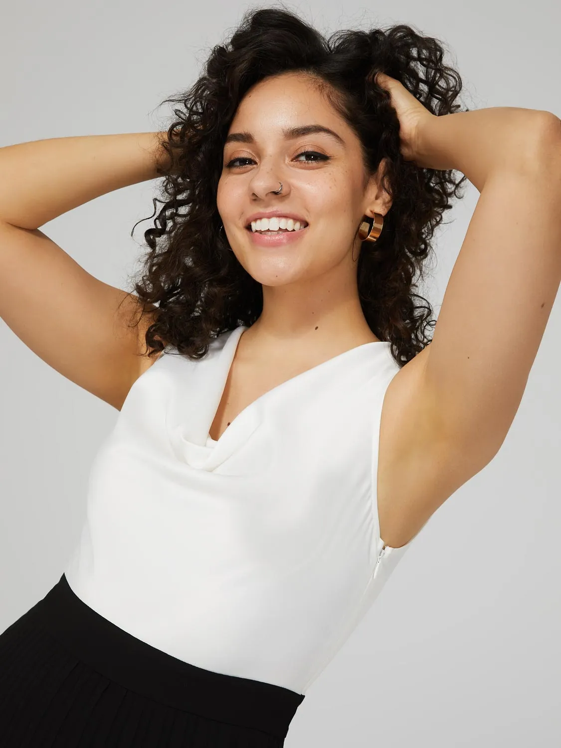 Satin Cowl Neck Midi Dress With Pleated Chiffon Skirt sold by Suzy Shier product image thumbnail 2