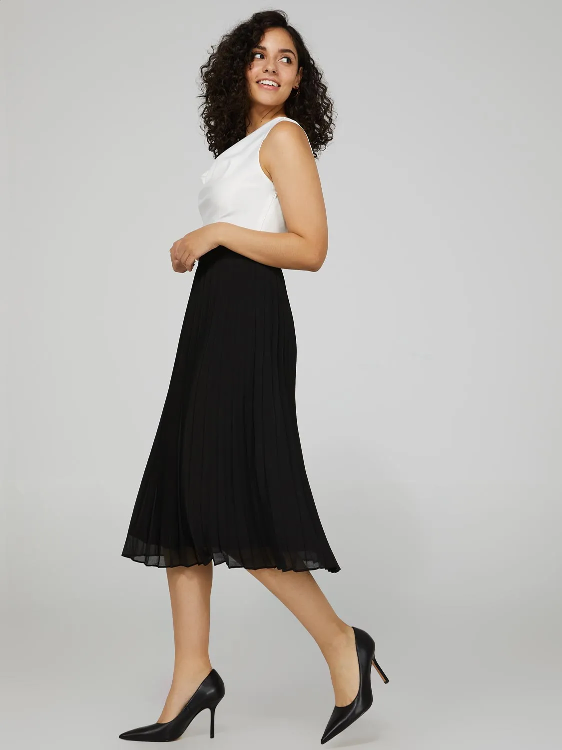 Satin Cowl Neck Midi Dress With Pleated Chiffon Skirt sold by Suzy Shier product image thumbnail 3