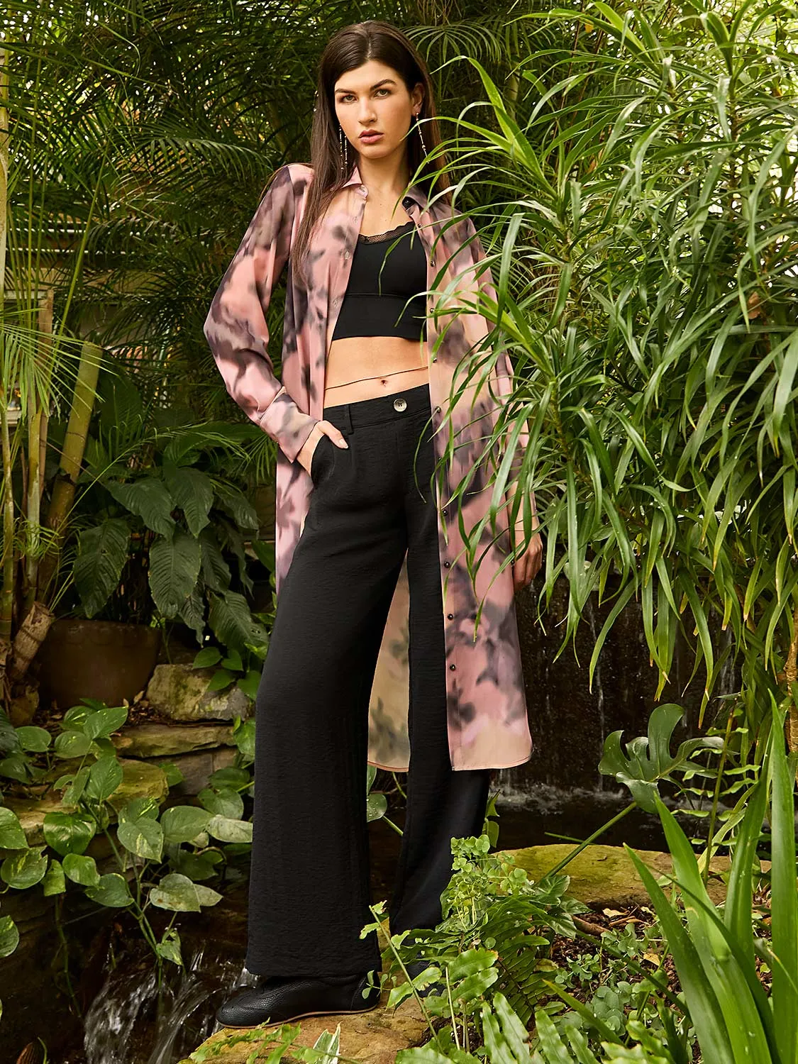 Floral Print Chiffon Button-Front Tunic Blouse sold by Suzy Shier product image thumbnail 5