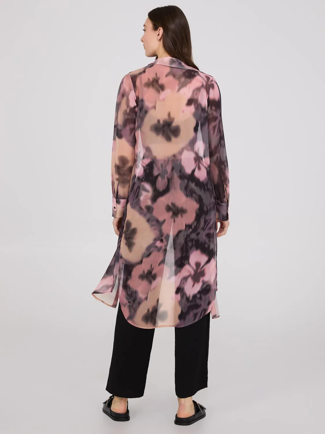Floral Print Chiffon Button-Front Tunic Blouse sold by Suzy Shier product image thumbnail 3