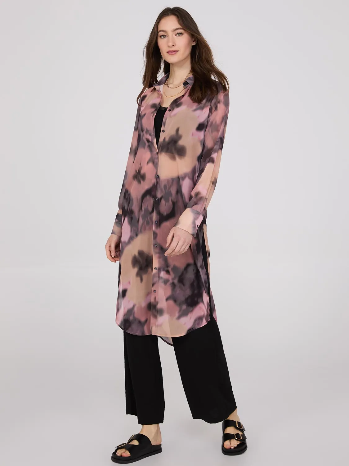 Floral Print Chiffon Button-Front Tunic Blouse sold by Suzy Shier