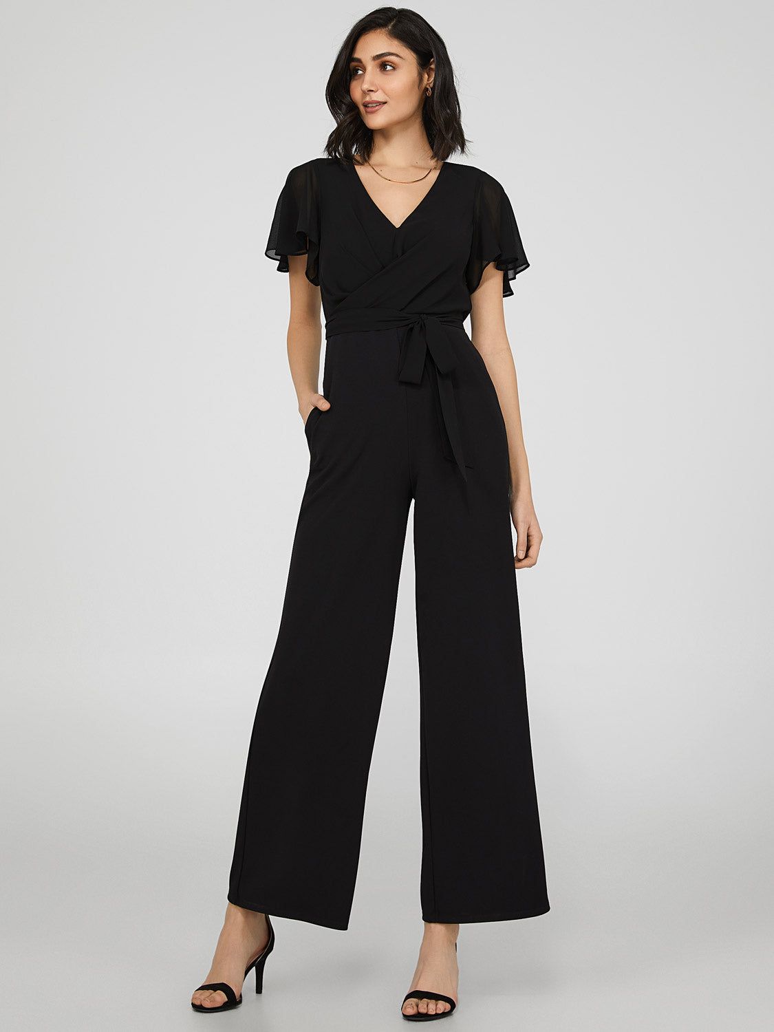 Crossover Wide Leg Chiffon Jumpsuit sold by Suzy Shier product image thumbnail 5