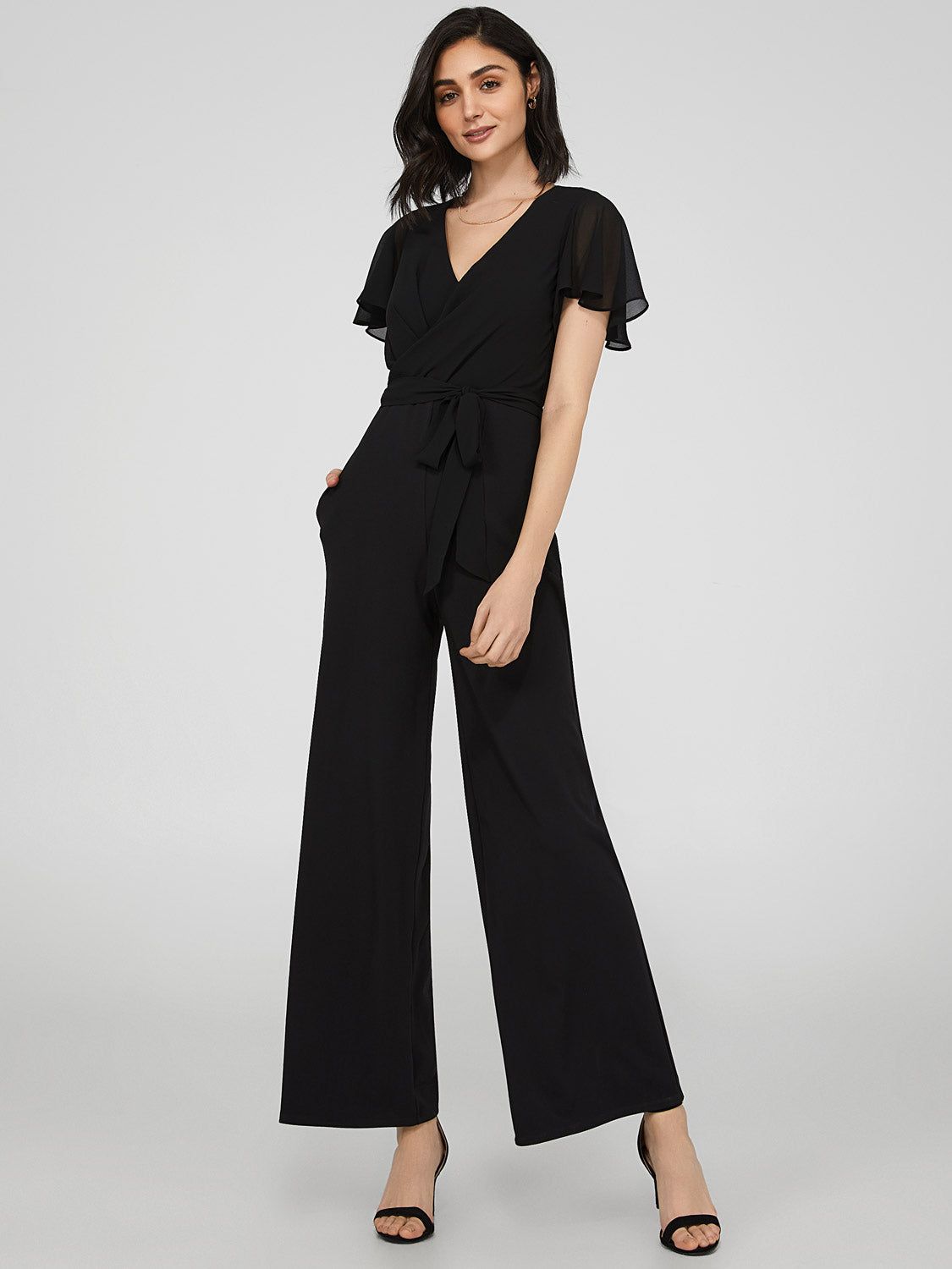 Crossover Wide Leg Chiffon Jumpsuit sold by Suzy Shier