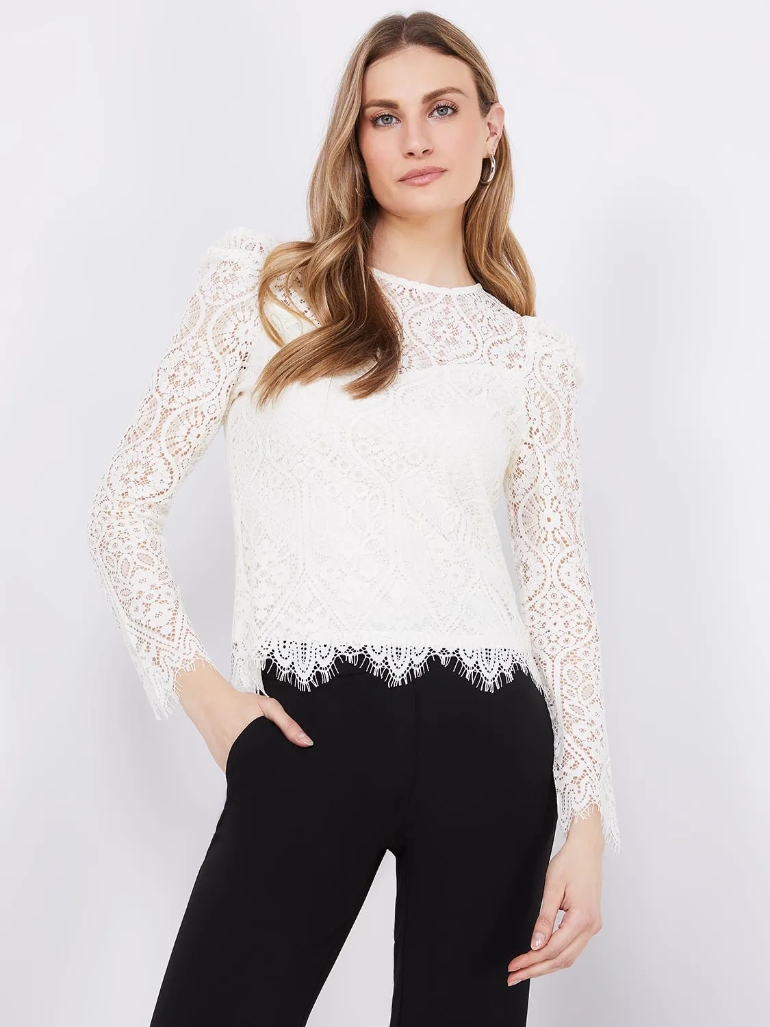 Crochet Lace Puff Sleeve Top sold by Suzy Shier product image thumbnail 4