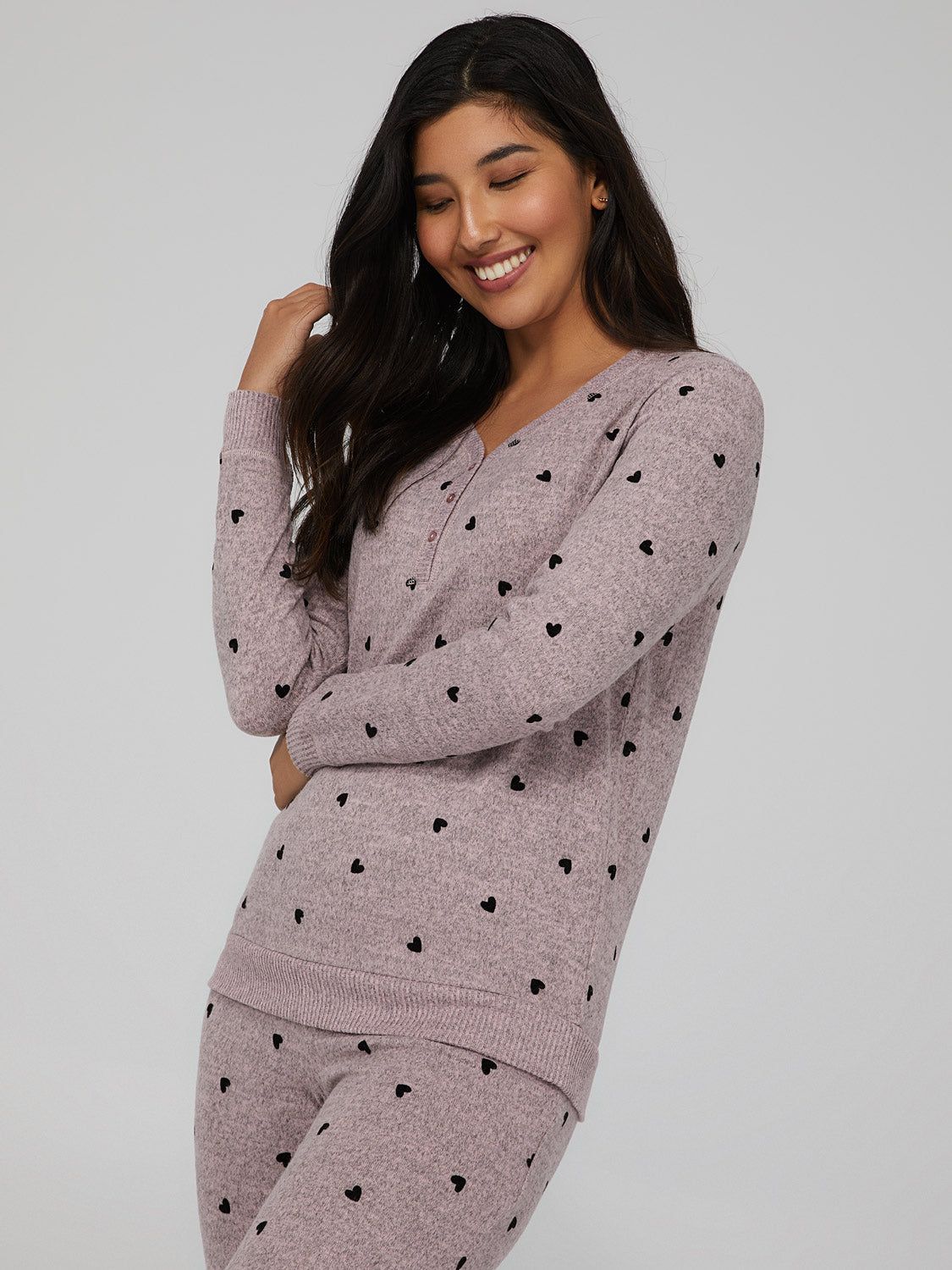 Heart Print Henley PJ Set sold by Suzy Shier product image thumbnail 2