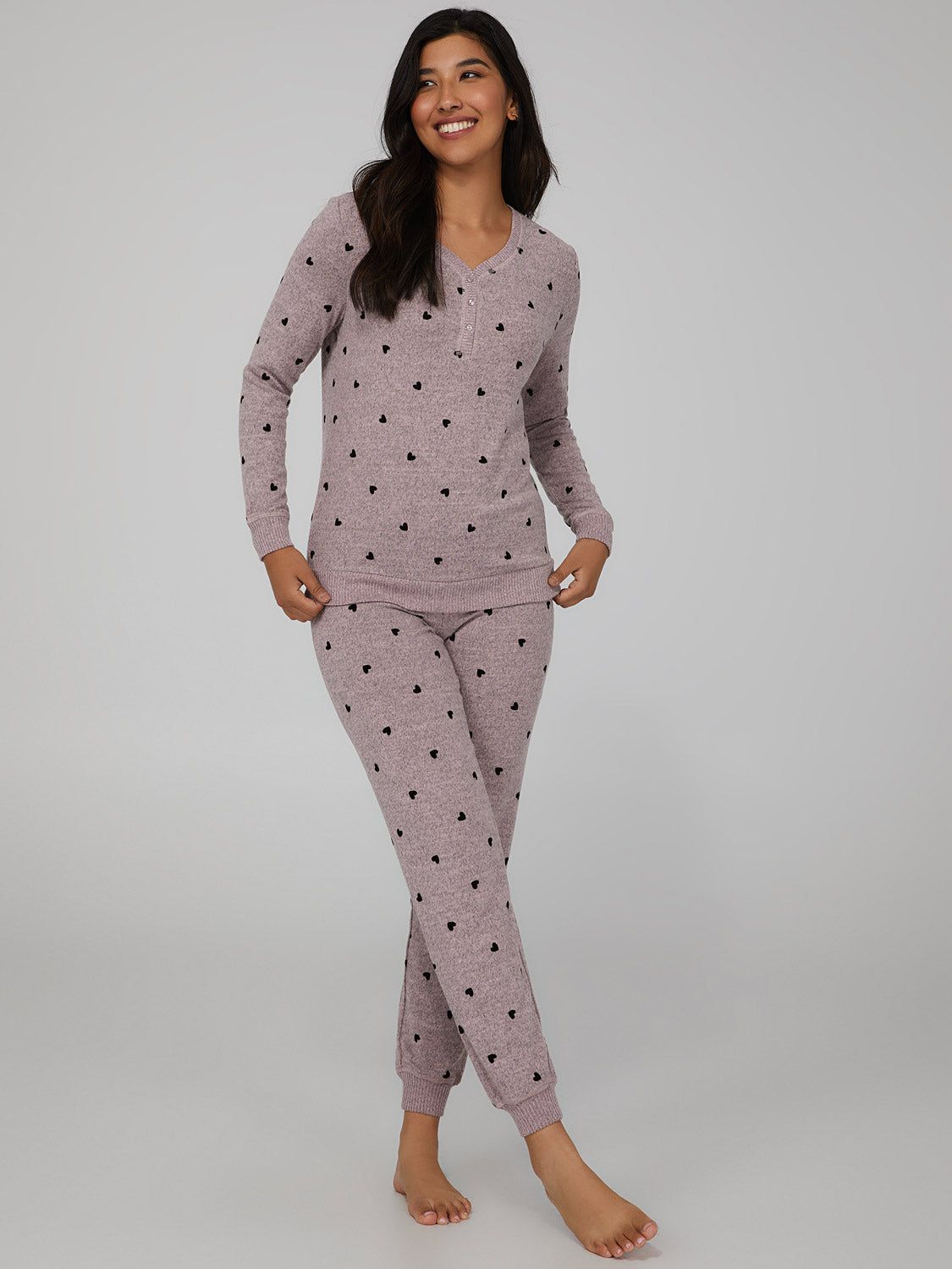 Heart Print Henley PJ Set sold by Suzy Shier