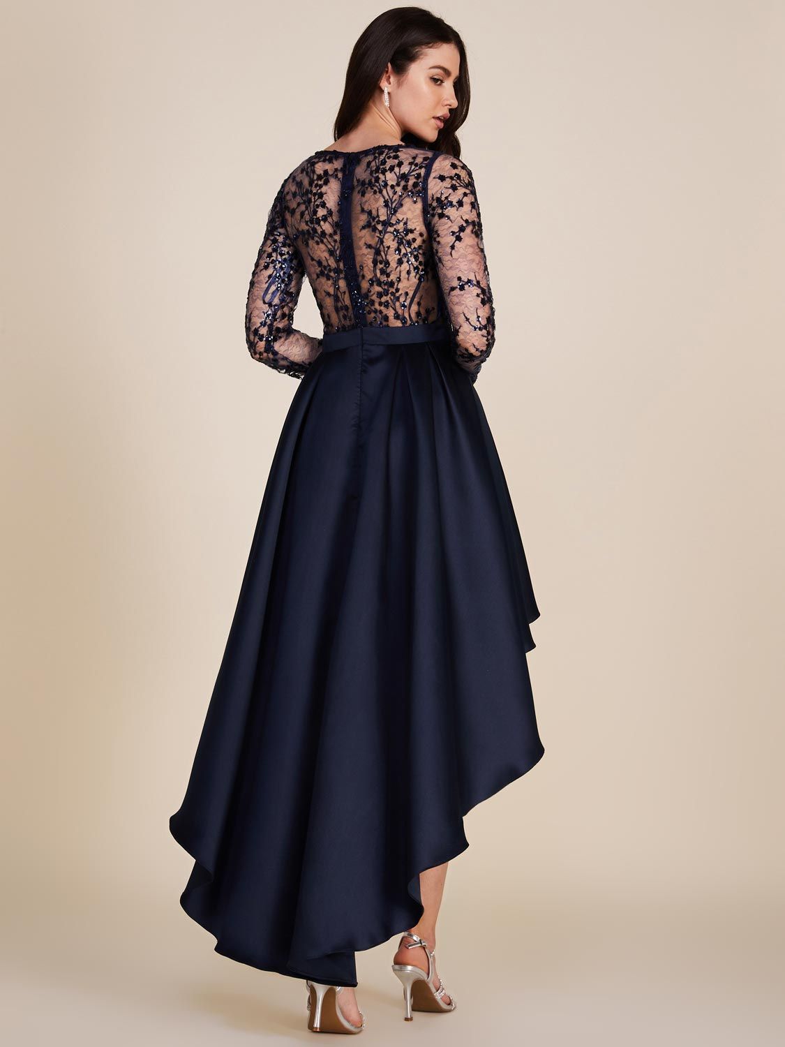 Long Sleeve High-Low Midi Satin Dress With Embellished Mesh Top sold by Suzy Shier product image thumbnail 5