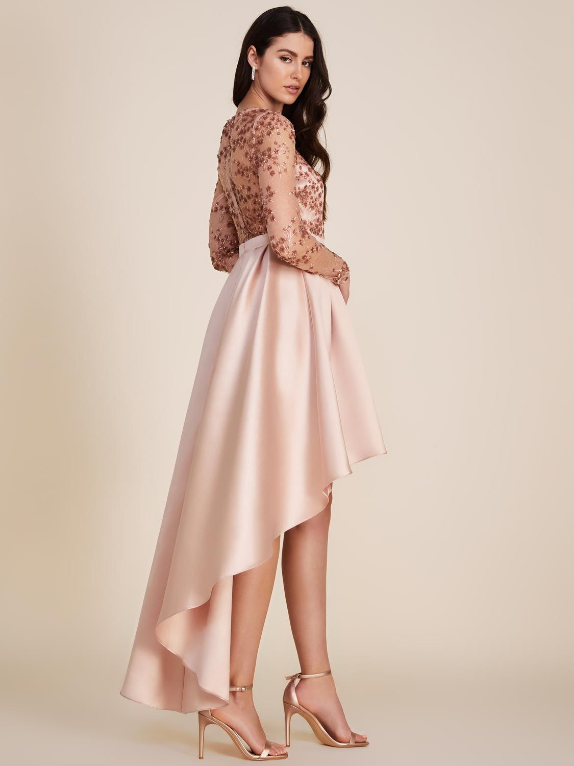 Long Sleeve High-Low Midi Satin Dress With Embellished Mesh Top sold by Suzy Shier product image thumbnail 7