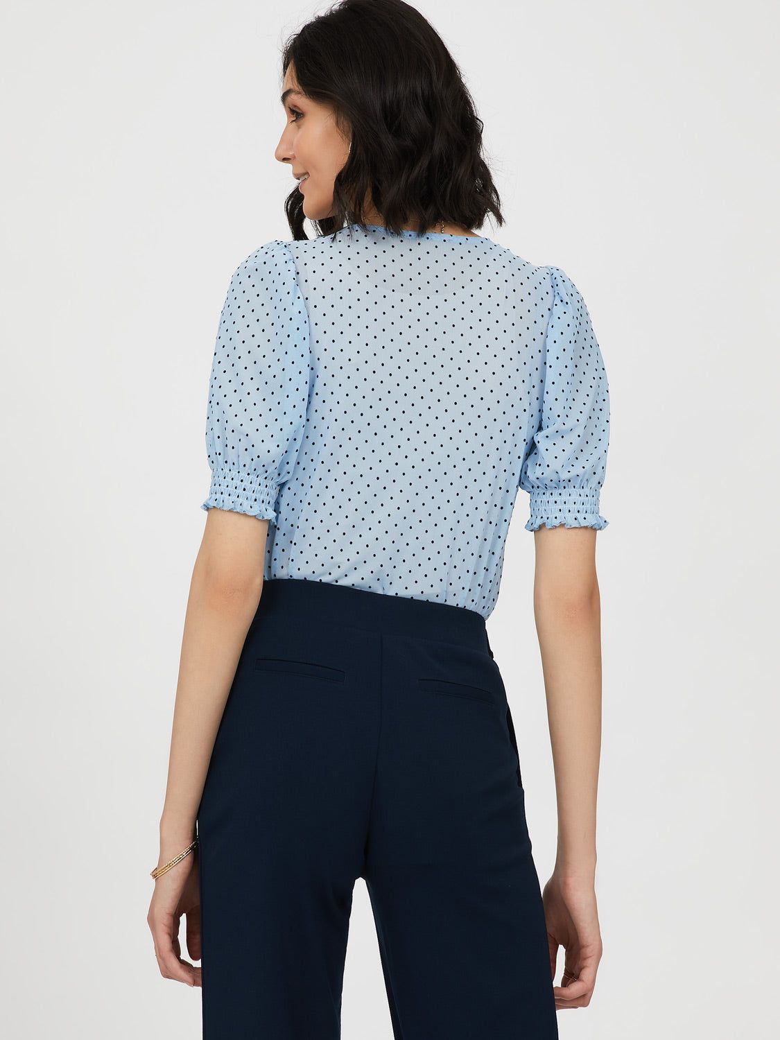 Puffed Sleeve Printed Flocked Dot Mesh Top sold by Suzy Shier product image thumbnail 4