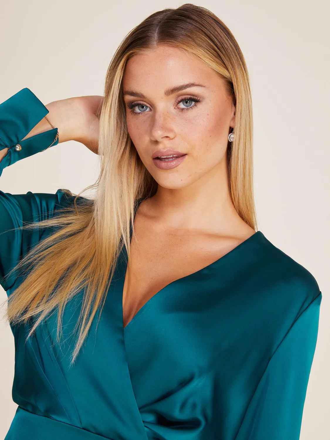 V-Neck Mini Cocktail Satin Dress sold by Suzy Shier product image thumbnail 5