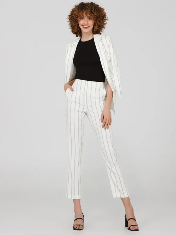 Striped High Rise Trousers With Side Buttons sold by Suzy Shier