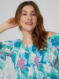 Floral Print Off-The-Shoulder Cropped Mesh Top sold by Suzy Shier