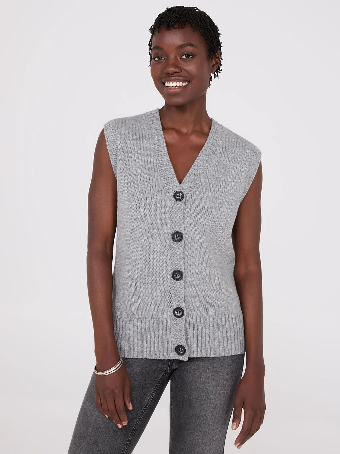 Sleeveless Button-Front Sweater Vest sold by Suzy Shier