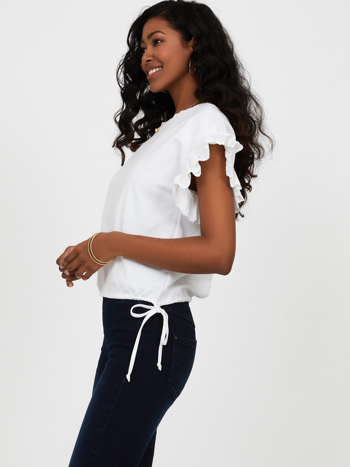 Embroidered Eyelet Sleeve Ruched Cotton Top sold by Suzy Shier product image thumbnail 3