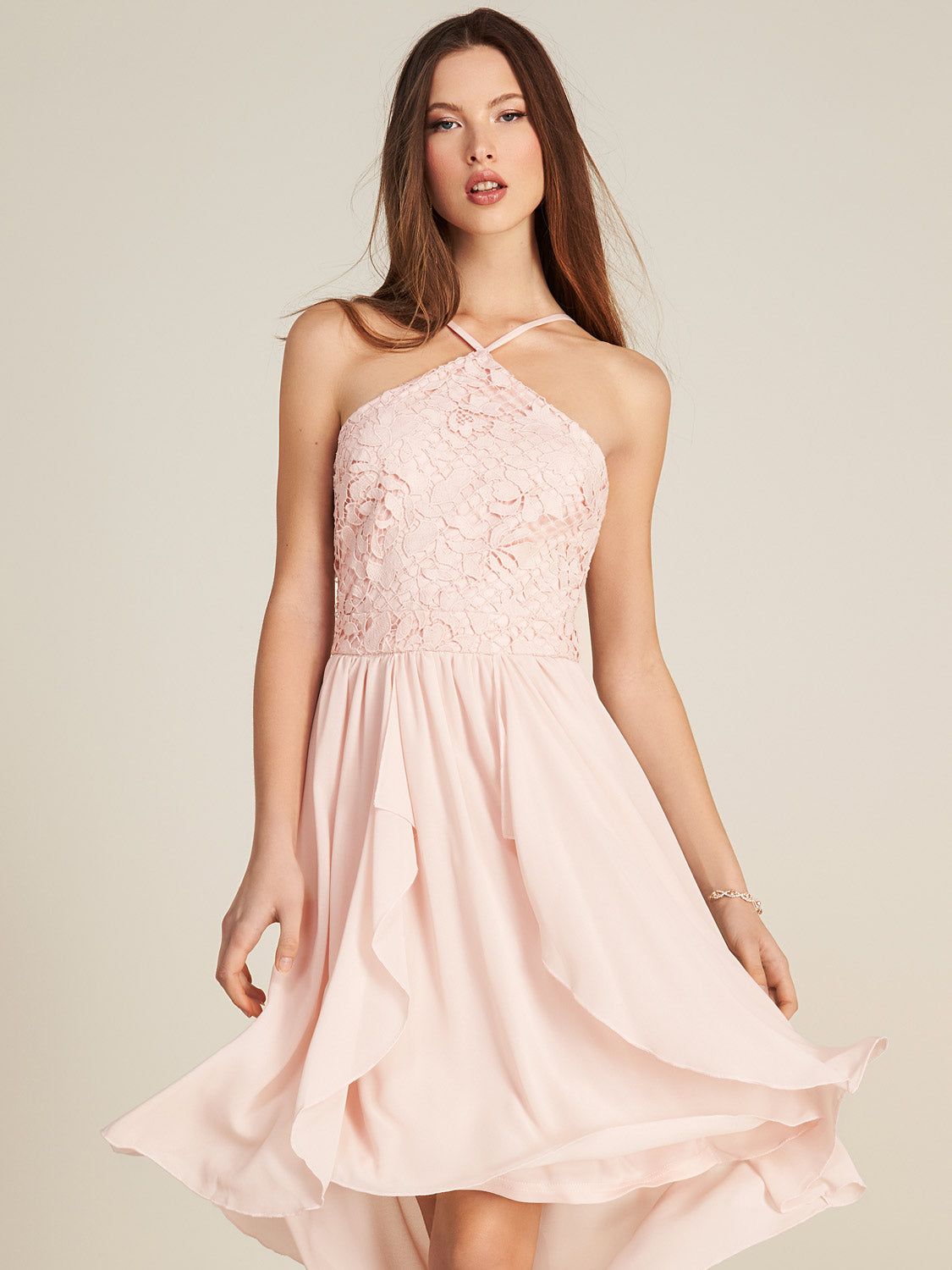 Halter Lace Top Fit & Flare Knee Length Dress With Chiffon Skirt sold by Suzy Shier product image thumbnail 2