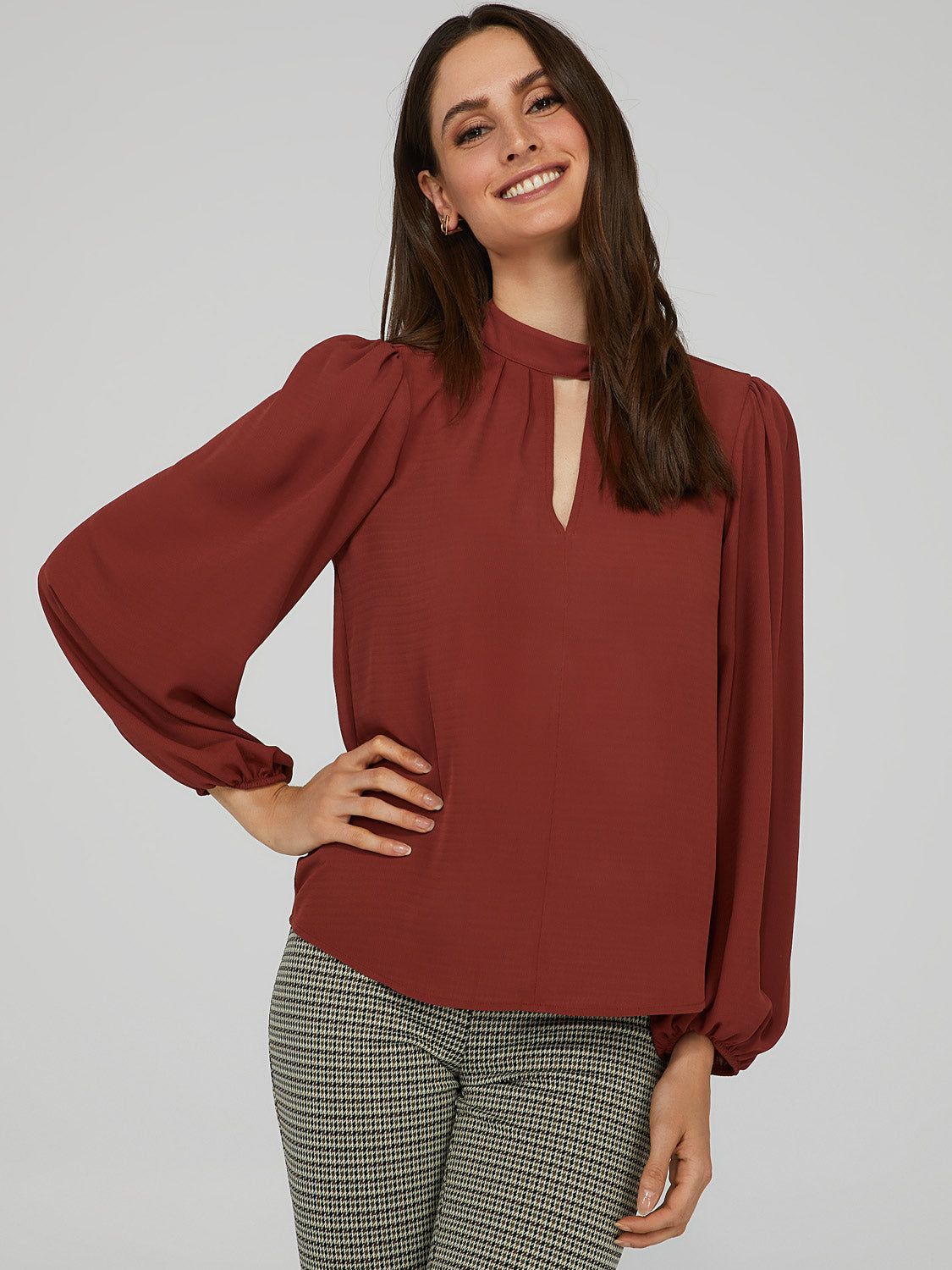 Keyhole Mock Neck Blouse sold by Suzy Shier
