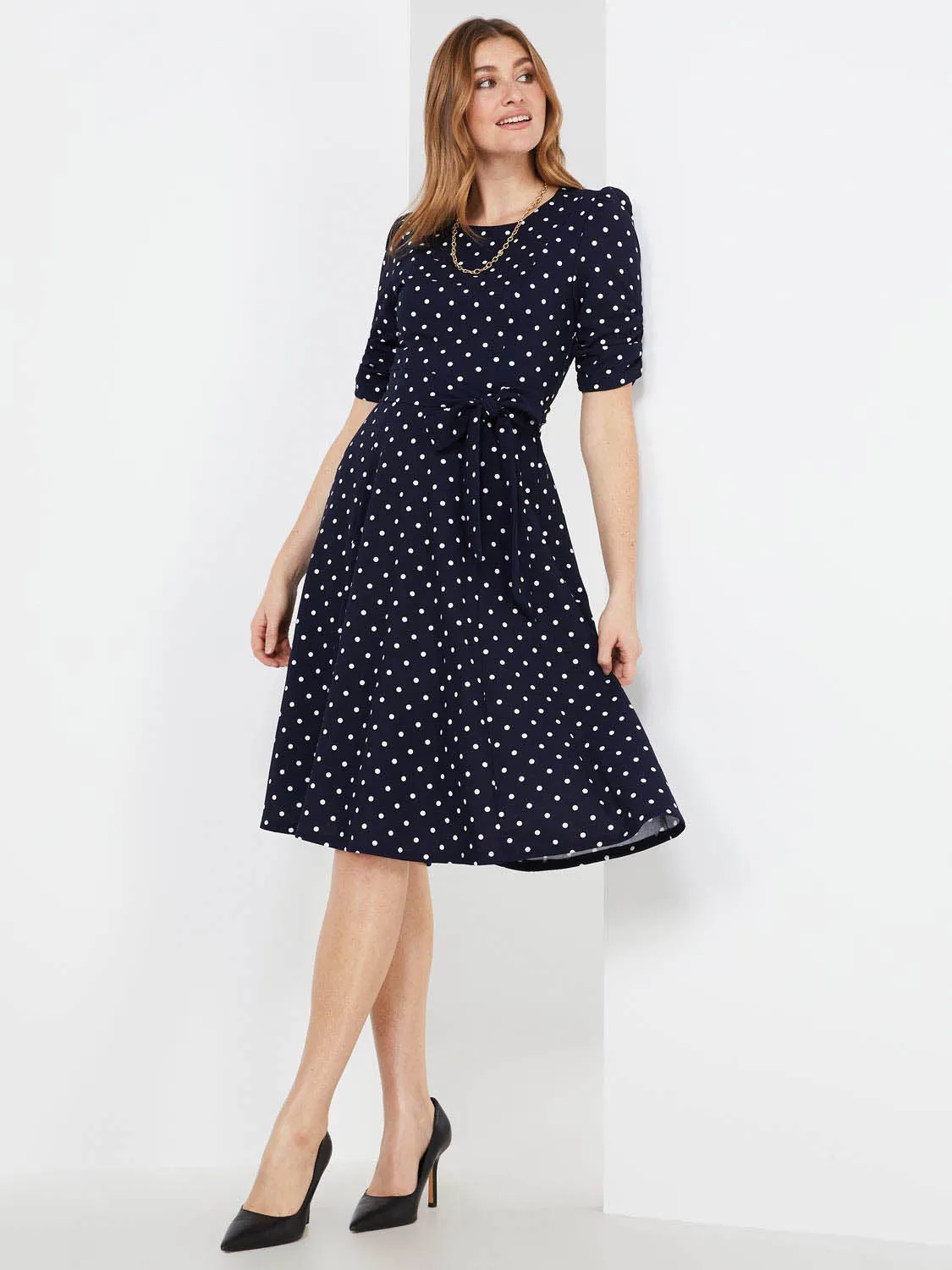 Dot Print Fit & Flare Midi Dress sold by Suzy Shier