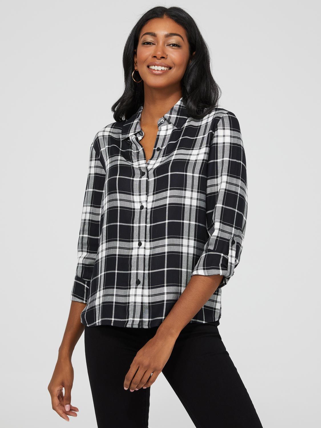 Plaid Long Sleeve Button-Front Blouse sold by Suzy Shier product image thumbnail 2