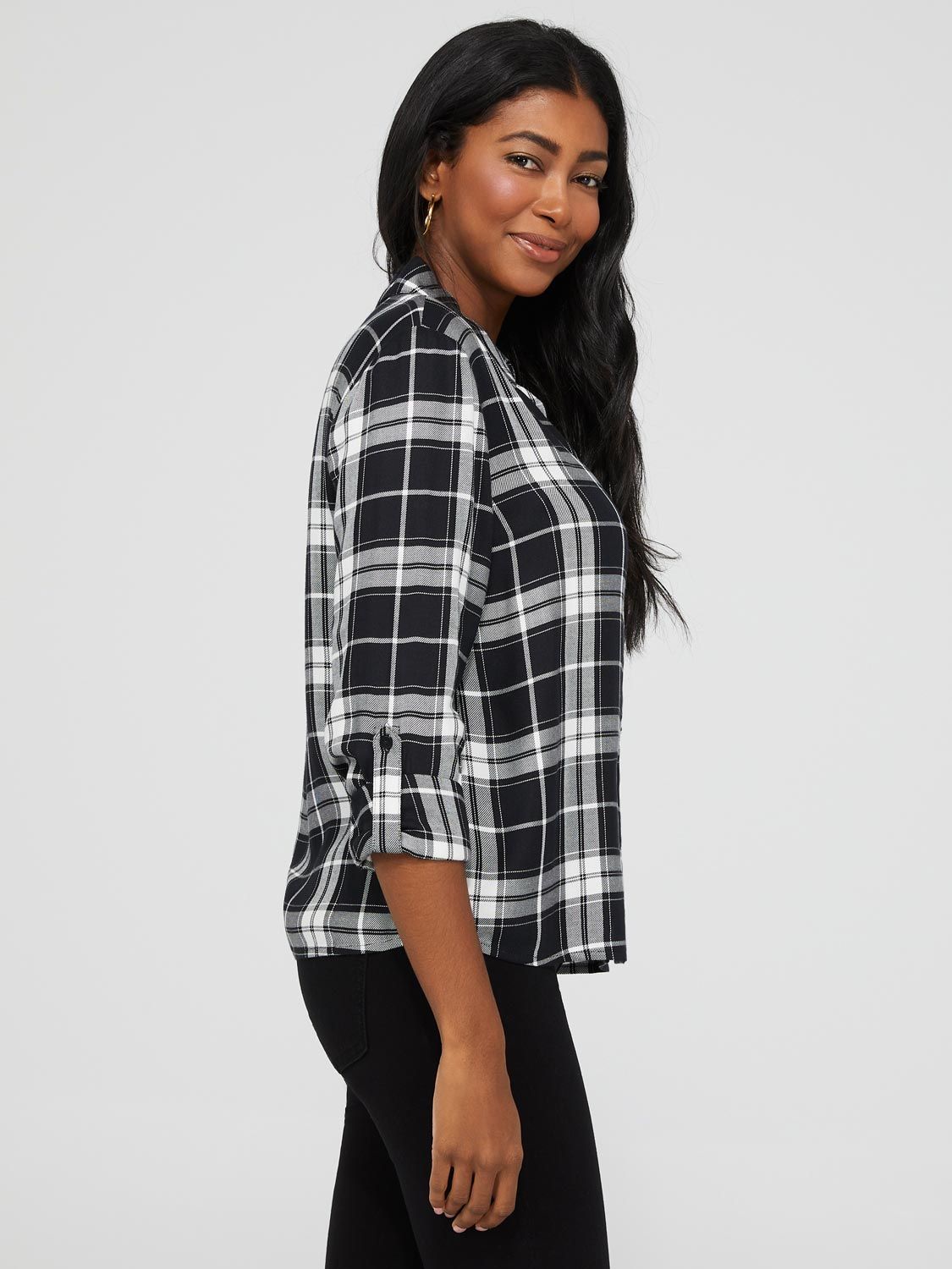 Plaid Long Sleeve Button-Front Blouse sold by Suzy Shier product image thumbnail 3