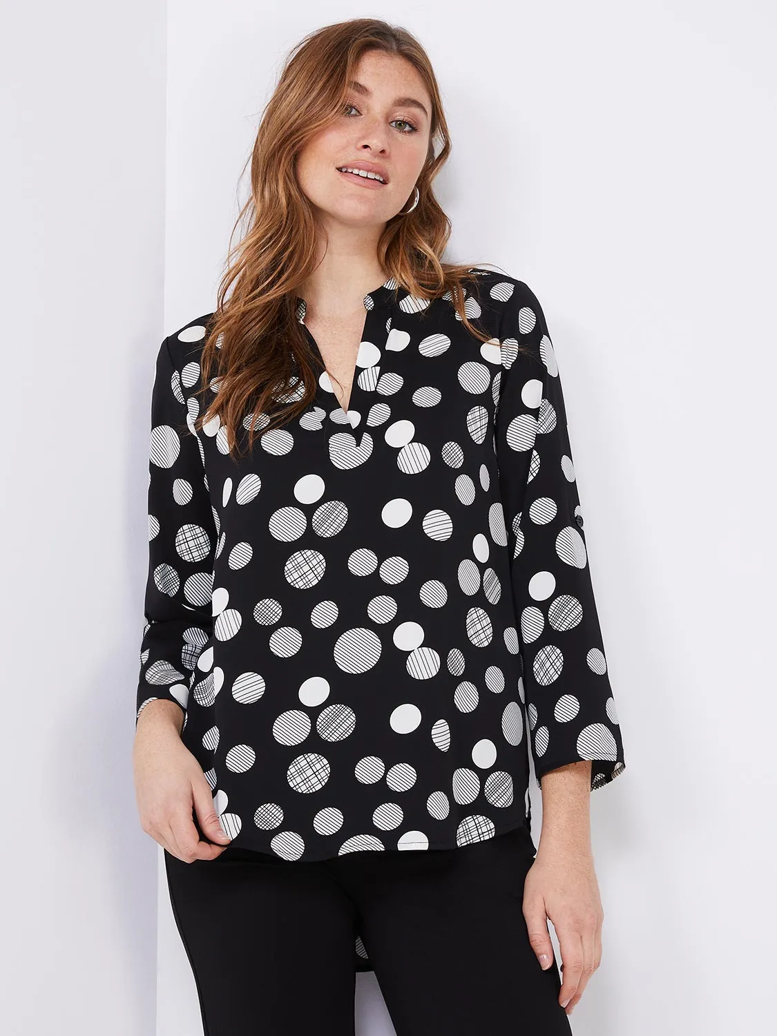 Dot Print Split Neck Blouse sold by Suzy Shier